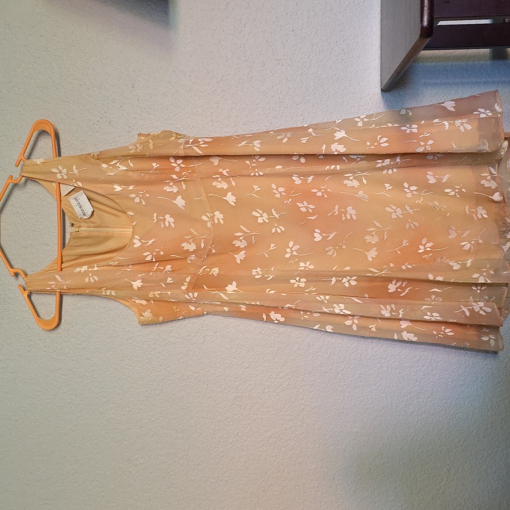 Peach Dress With Floral Stichings
